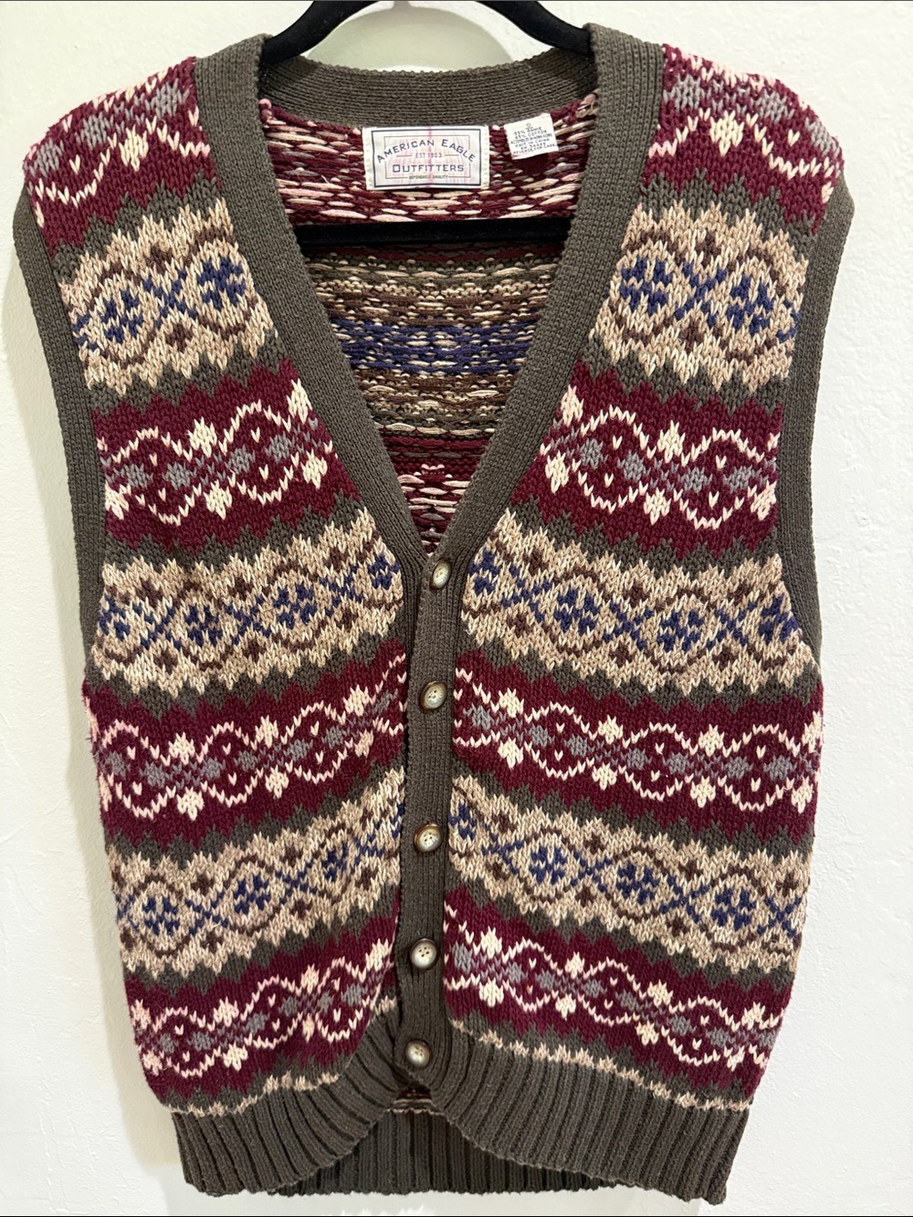 Vintage American Eagle Outfitters Fair Isle Knit Cardigan Vest
